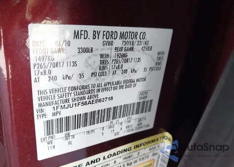 2010 Ford Expedition Xlt из США, поврежденный, VIN 1FMJU1F58AEB62718